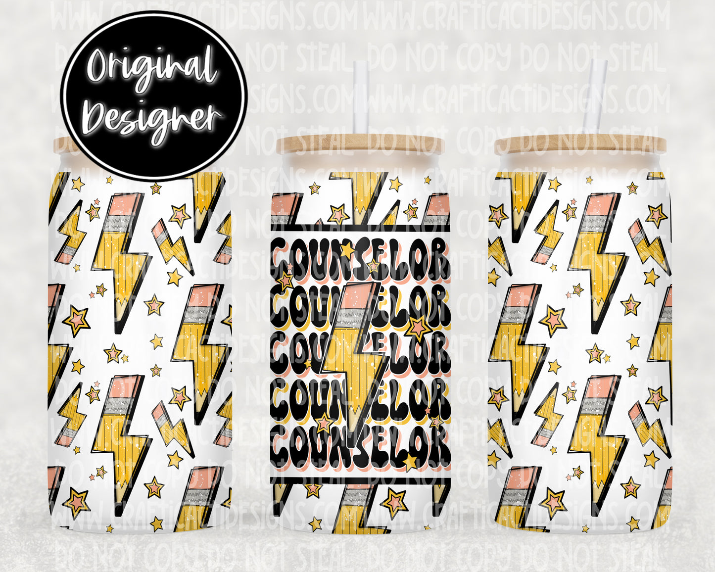 Counselor Pencil Bolt 16 oz Tumbler Wrap Digital Download