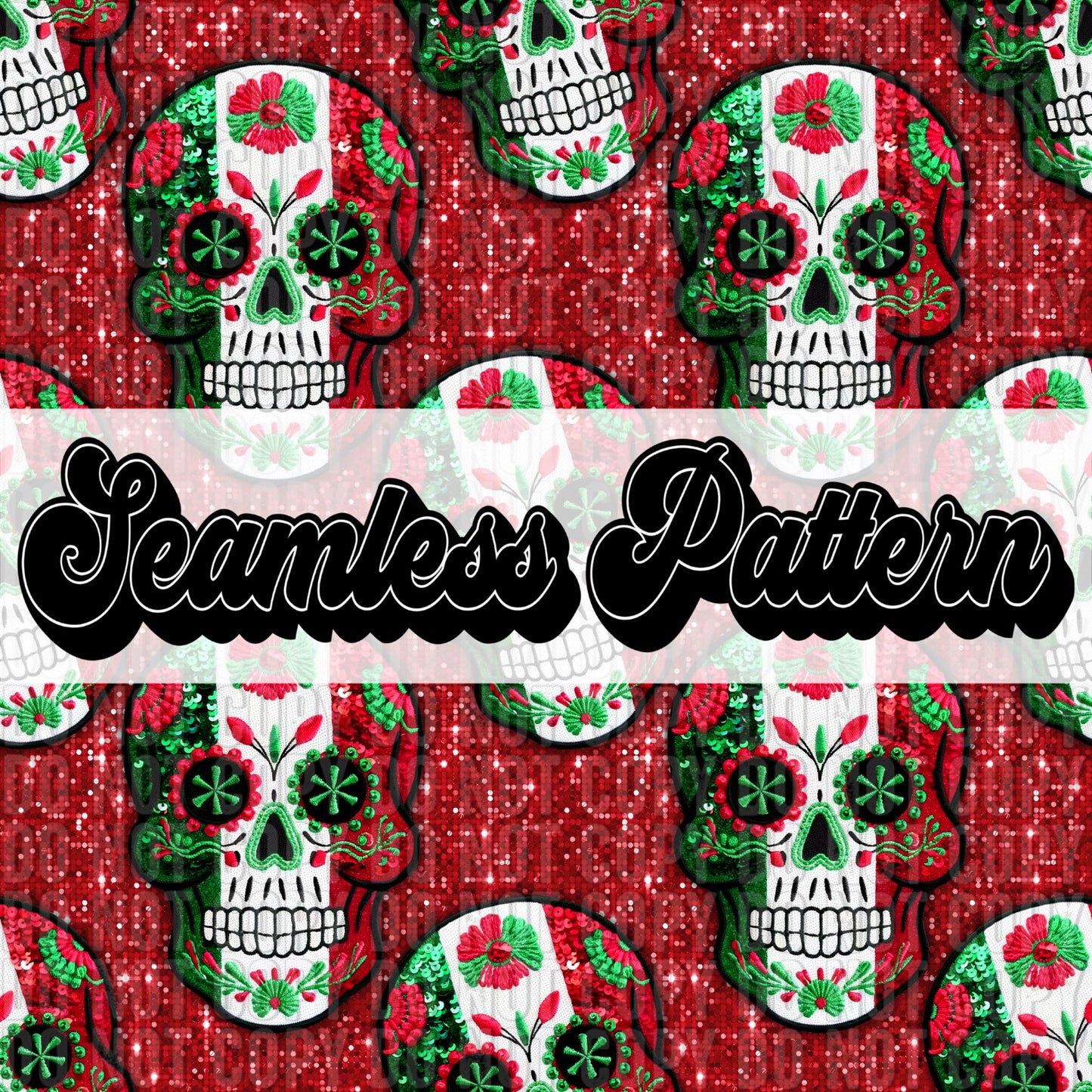 Mexican Sugar Skull Red Seamless Digital Download