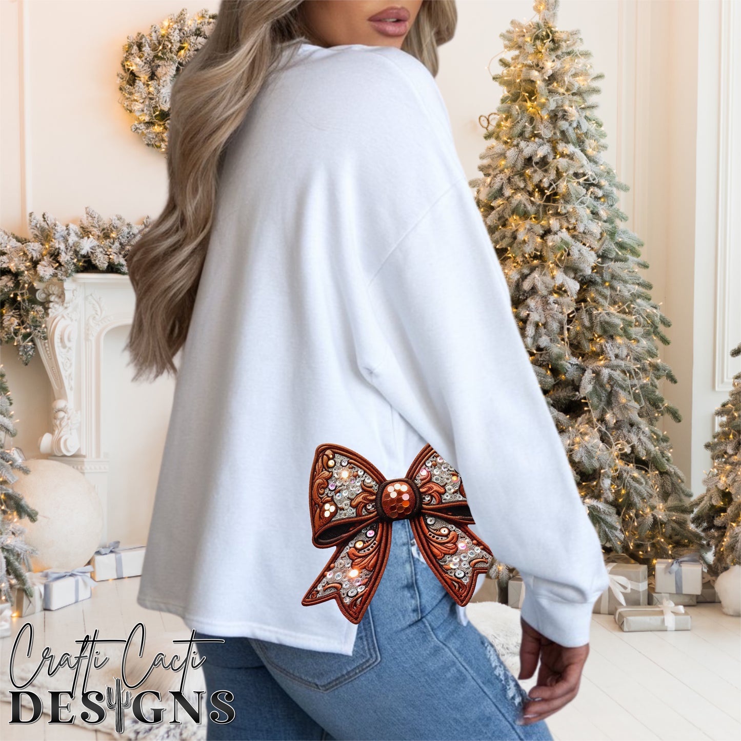 Country Christmas Trees - Bow Design Included - Faux Embroidery Digital Download