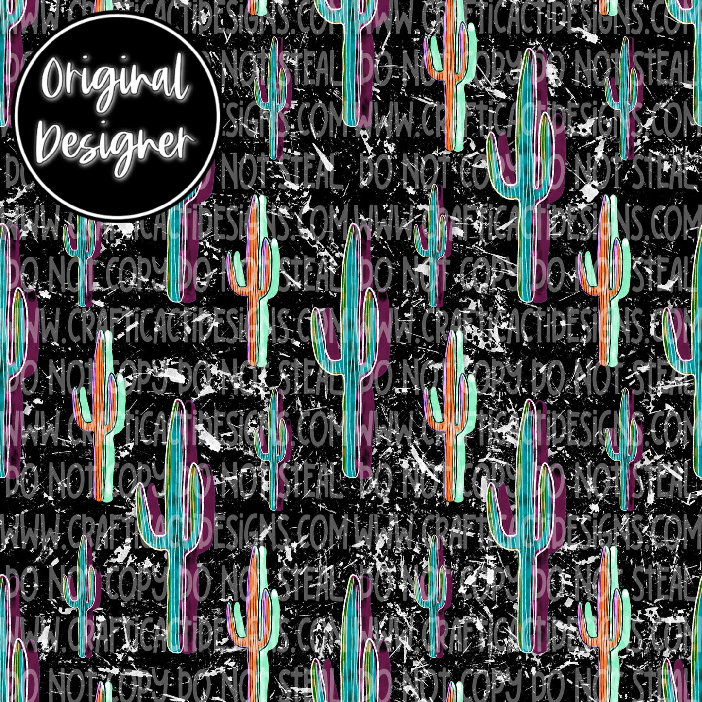 Cactus Grunge Black Seamless Digital Download
