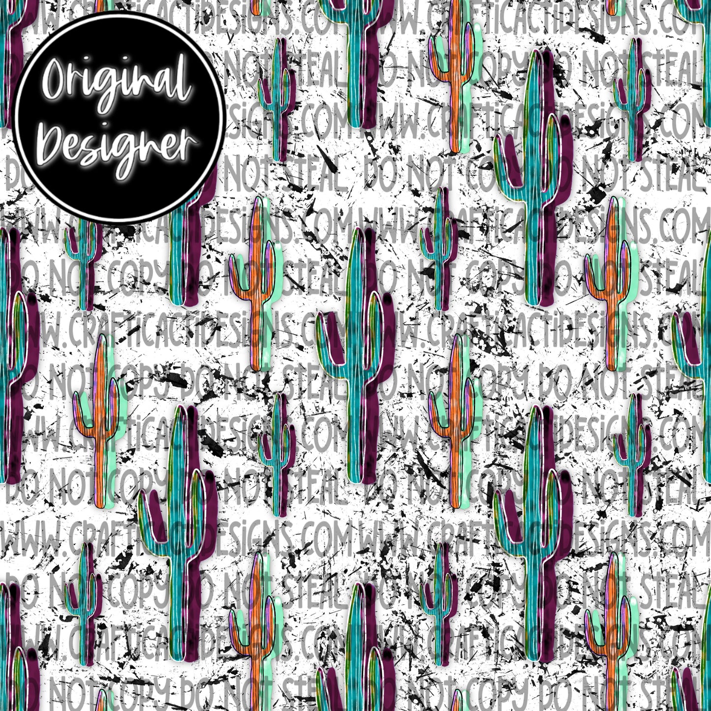 Cactus Grunge White Seamless Digital Download