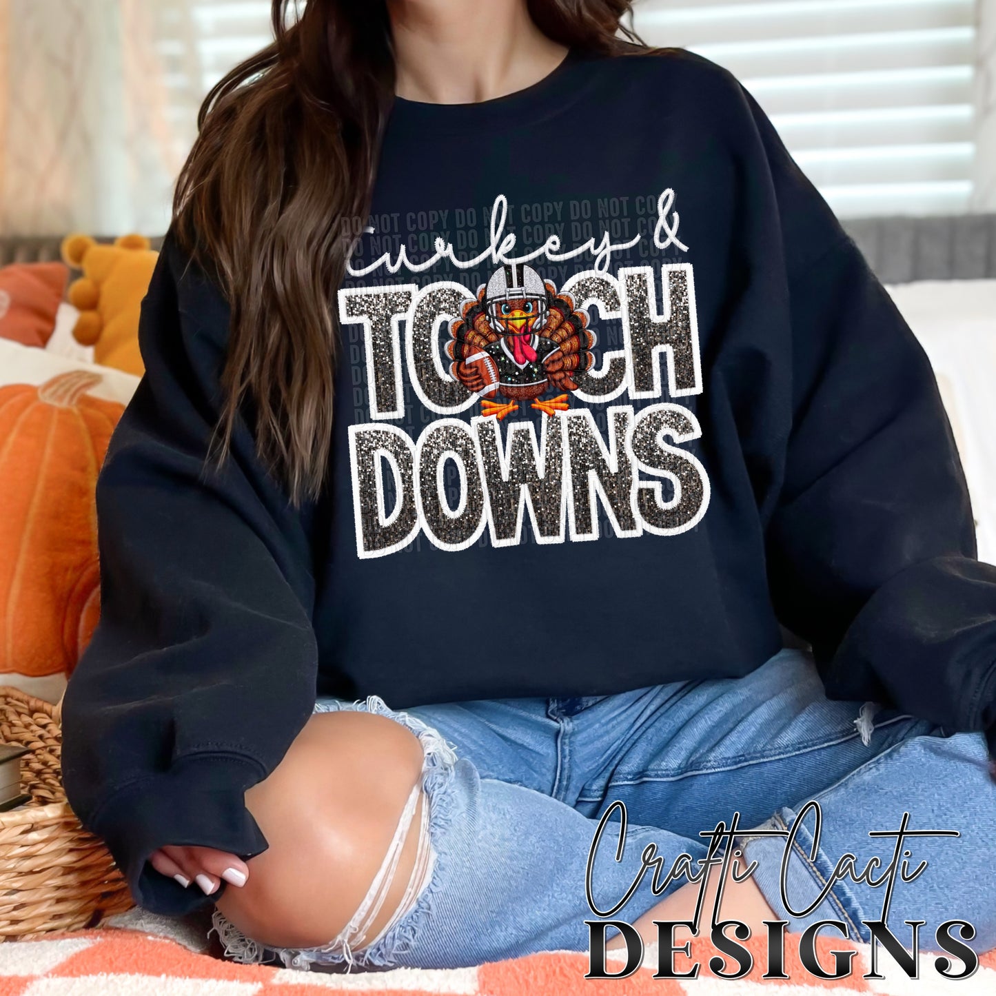 Turkey And Touchdowns - Faux Embroidery - Digital Download