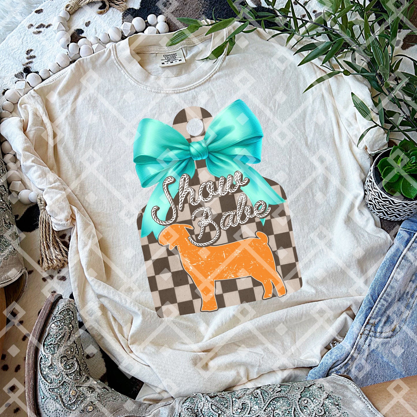 Cow Tag Show Animals - Turquoise Coquette Bow - Digital Download
