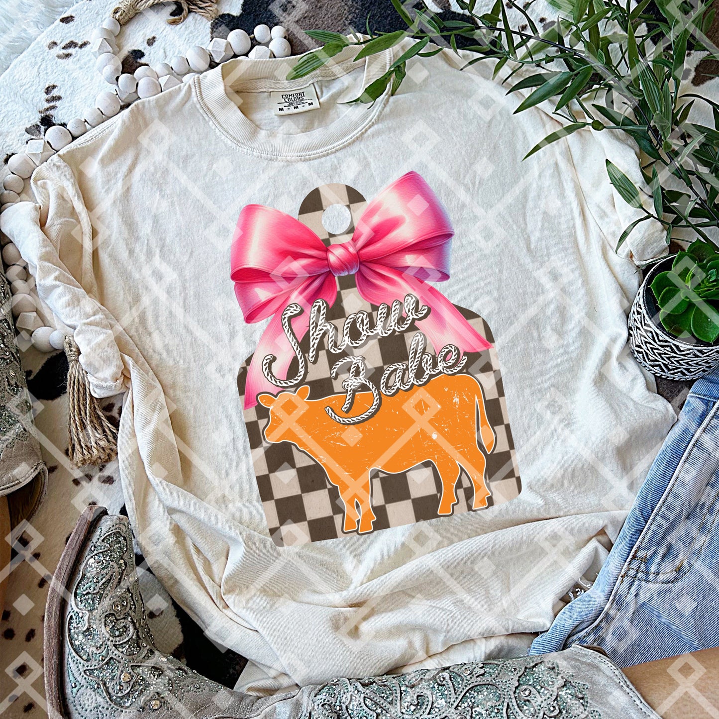 Cow Tag Show Animals - Pink Coquette Bow - Digital Download