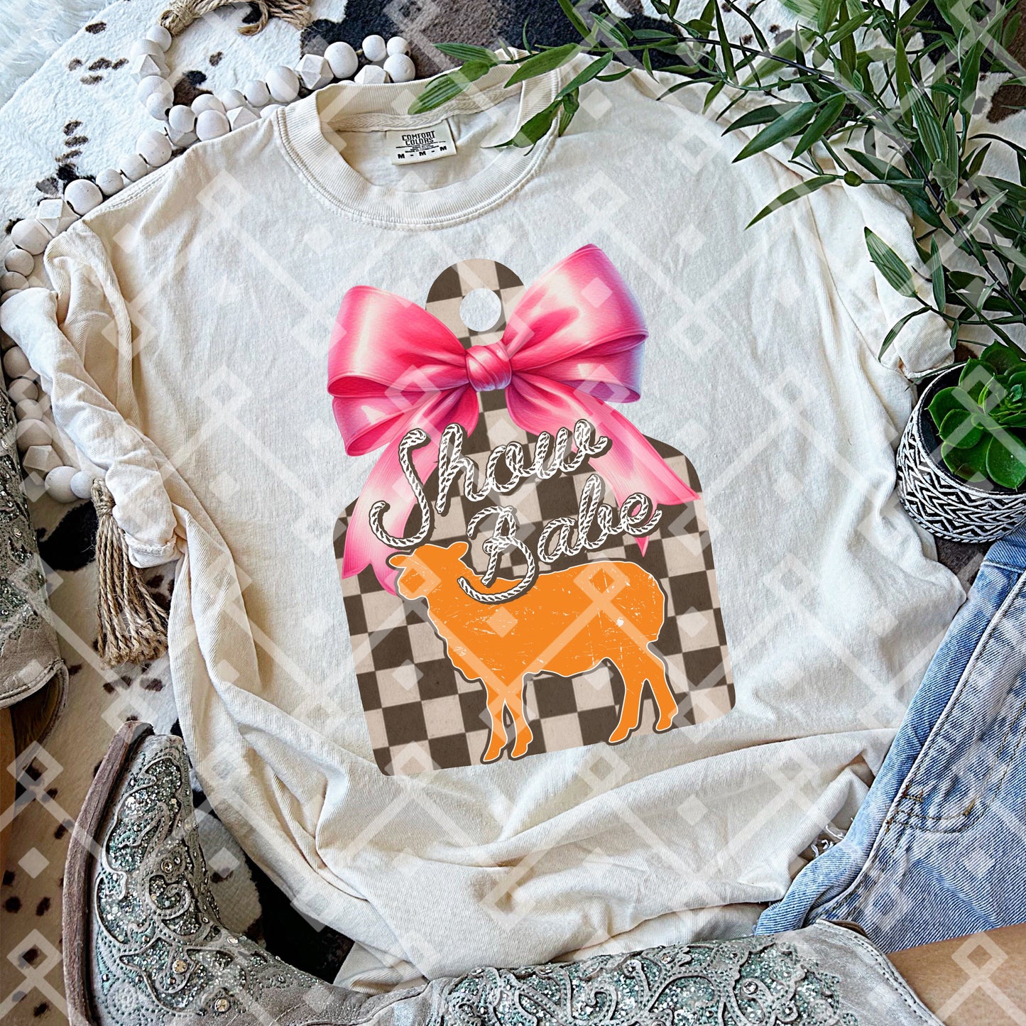 Cow Tag Show Animals - Pink Coquette Bow - Digital Download