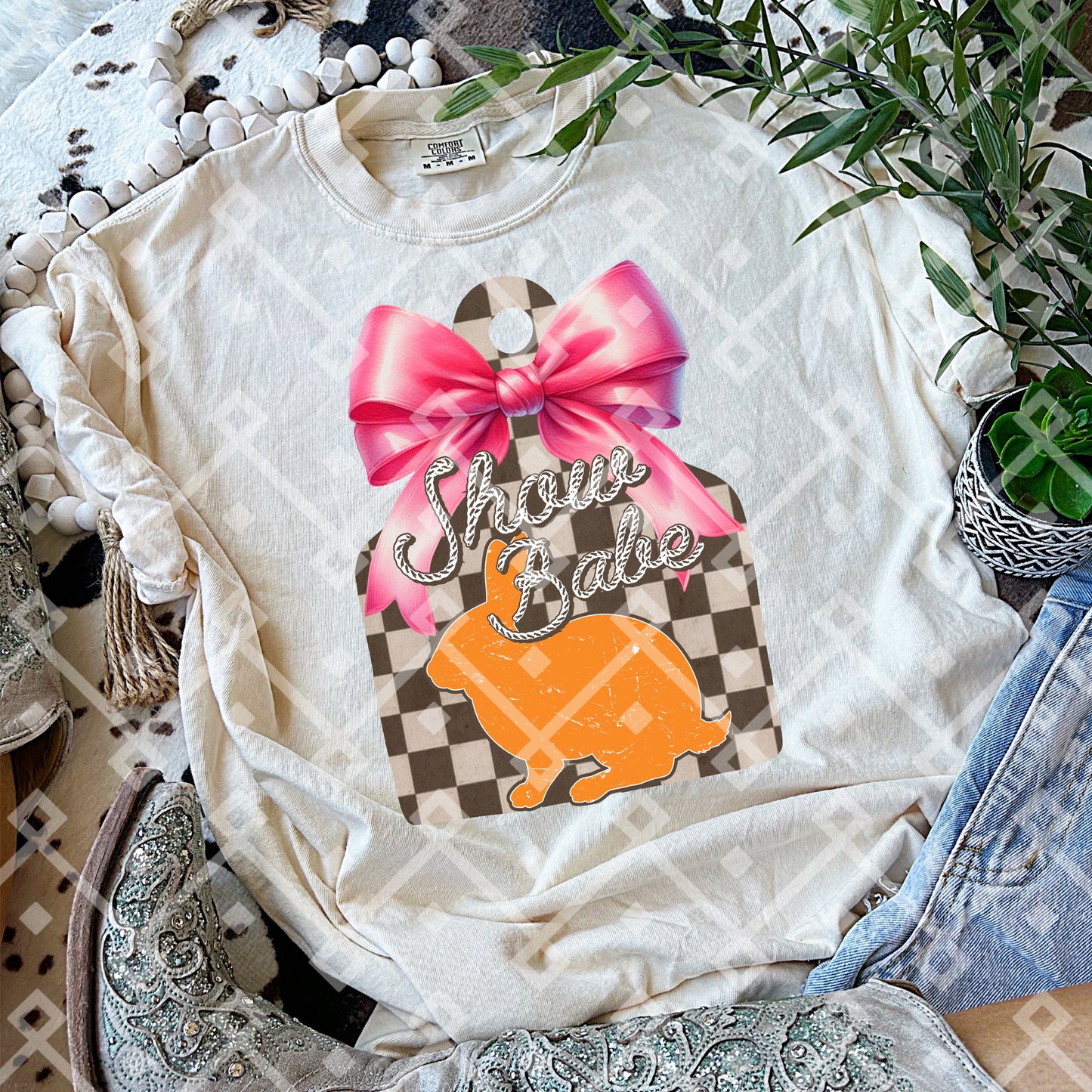Cow Tag Show Animals - Pink Coquette Bow - Digital Download