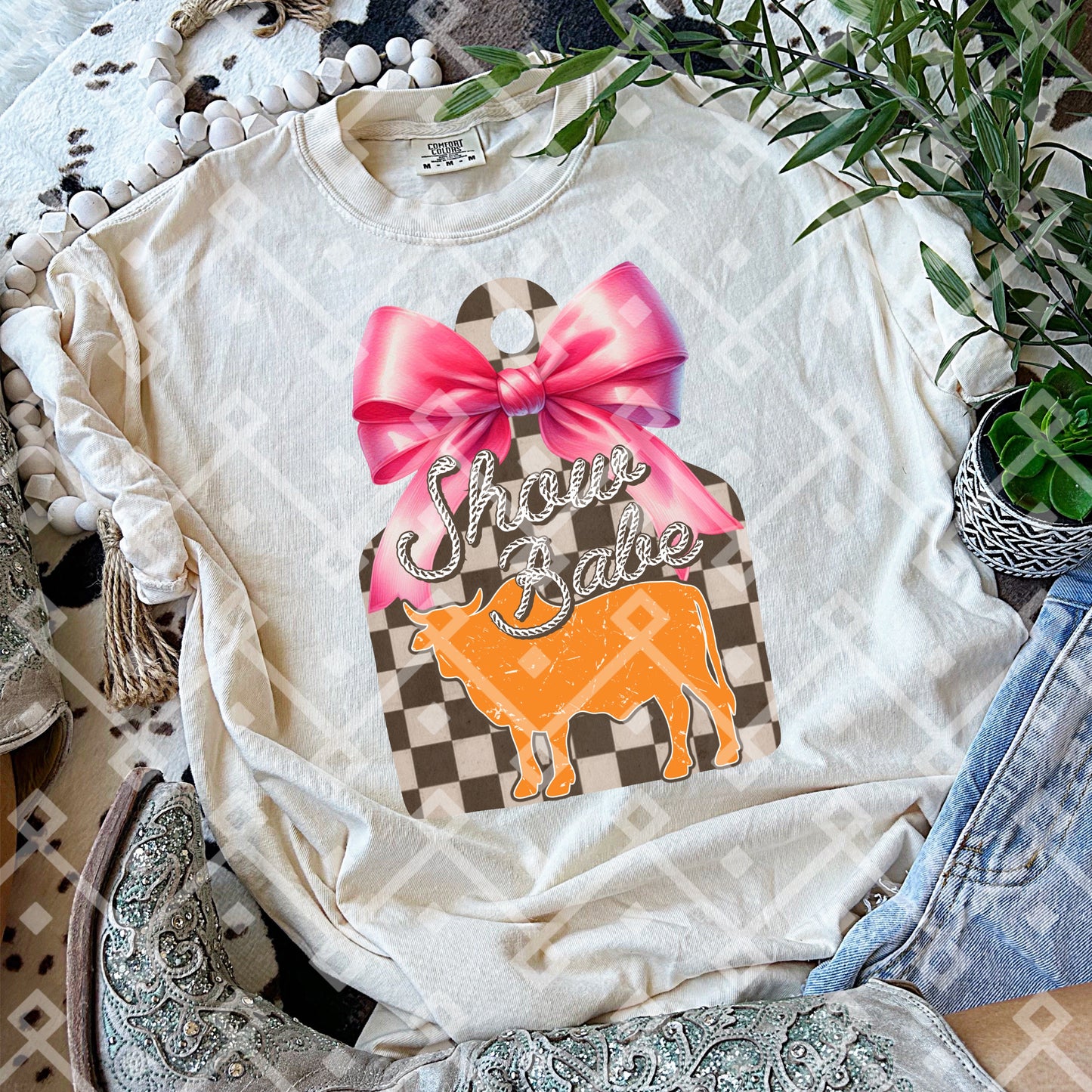 Cow Tag Show Animals - Pink Coquette Bow - Digital Download