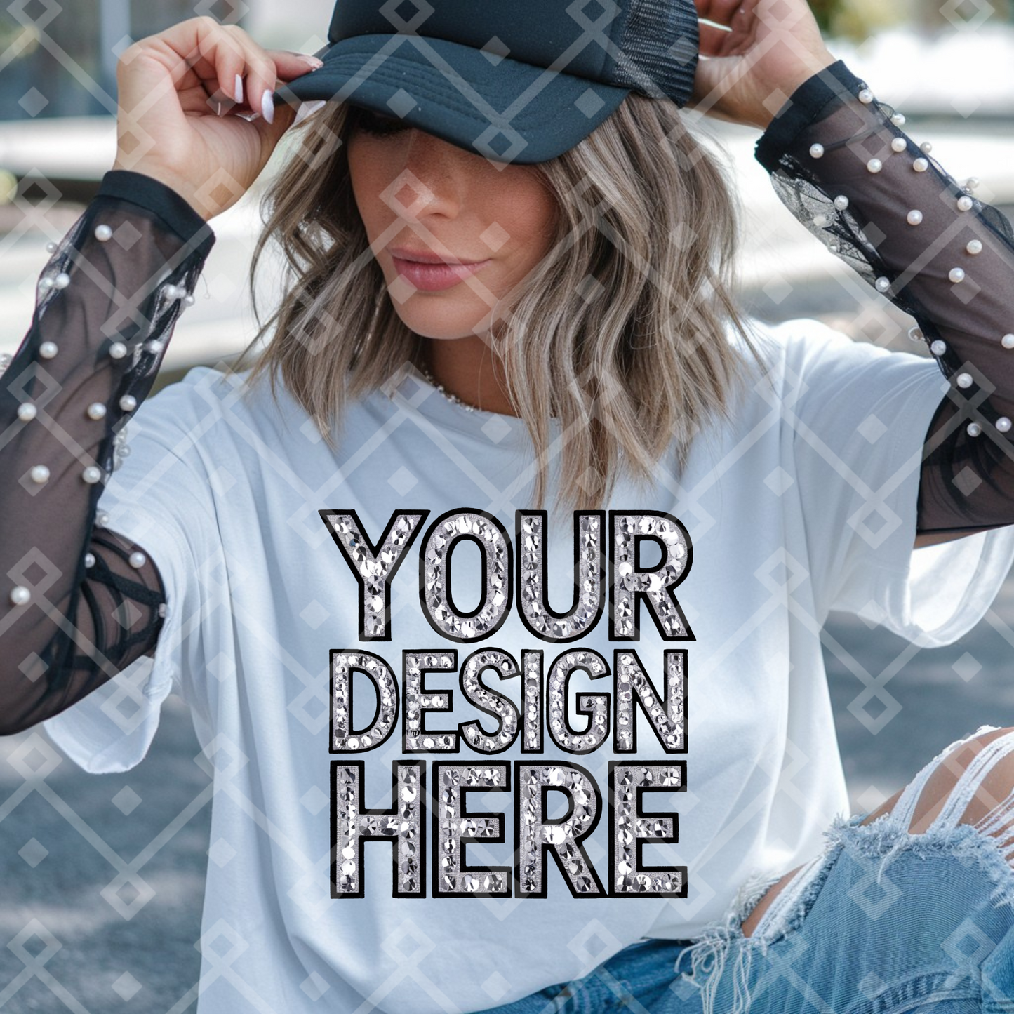 White Gildan Tee - Pearl Mesh Tank - Mock Up