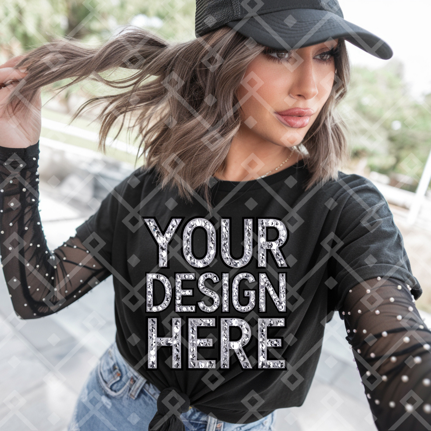 Black Gildan Tee - Pearl Mesh Tank - Mock Up