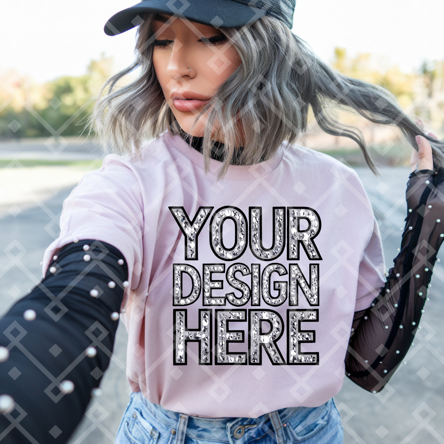 Light Pink Gildan Tee - Pearl Mesh Tank - Mock Up