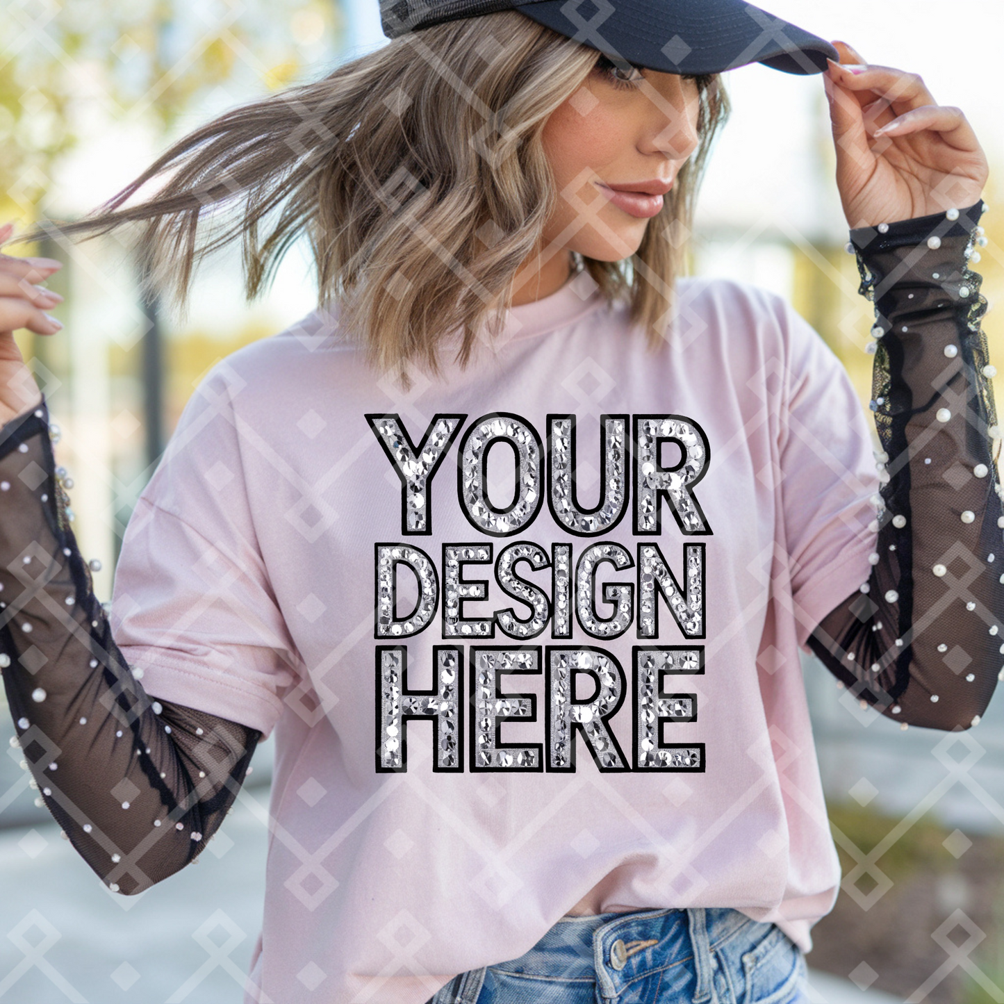 Light Pink Gildan Tee - Pearl Mesh Tank - Mock Up