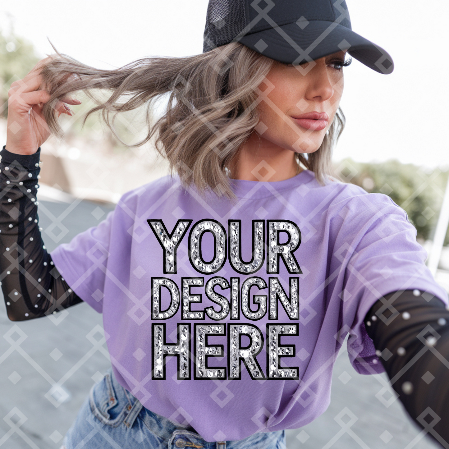 Lavender Unbranded Tee - Pearl Mesh Tank - Mock Up