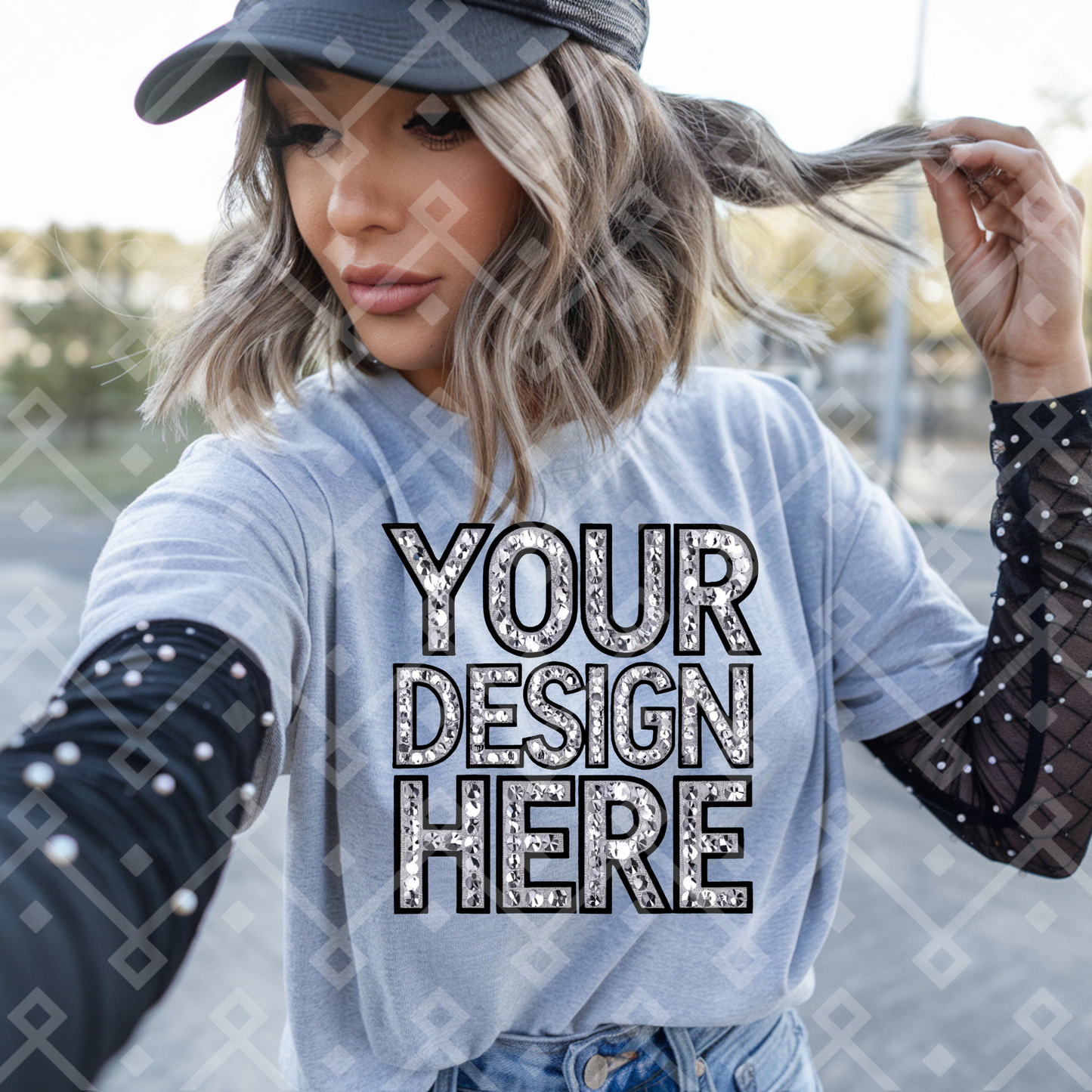 Grey Gildan Tee - Pearl Mesh Tank - Mock Up