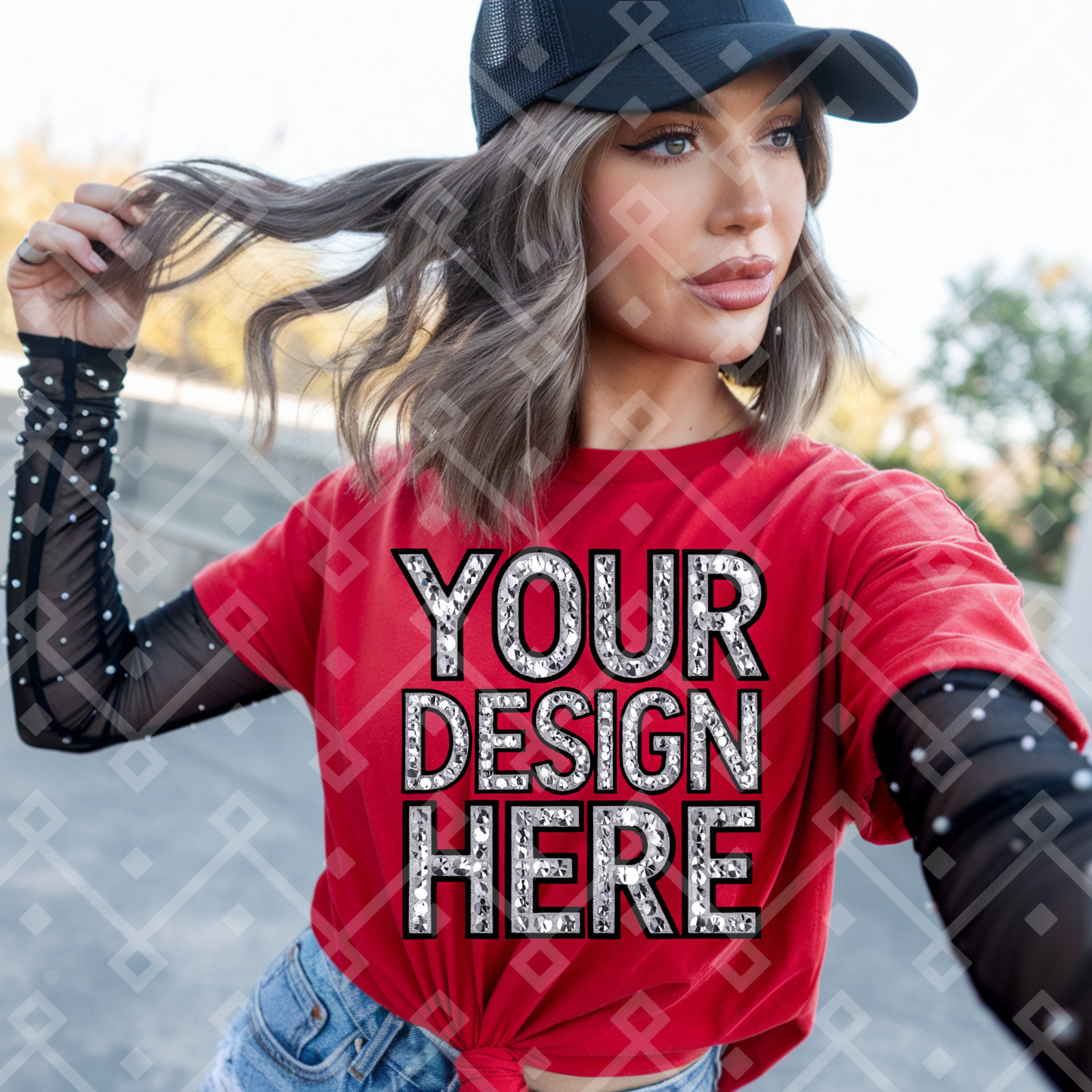 Red Gildan Tee - Pearl Mesh Tank - Mock Up