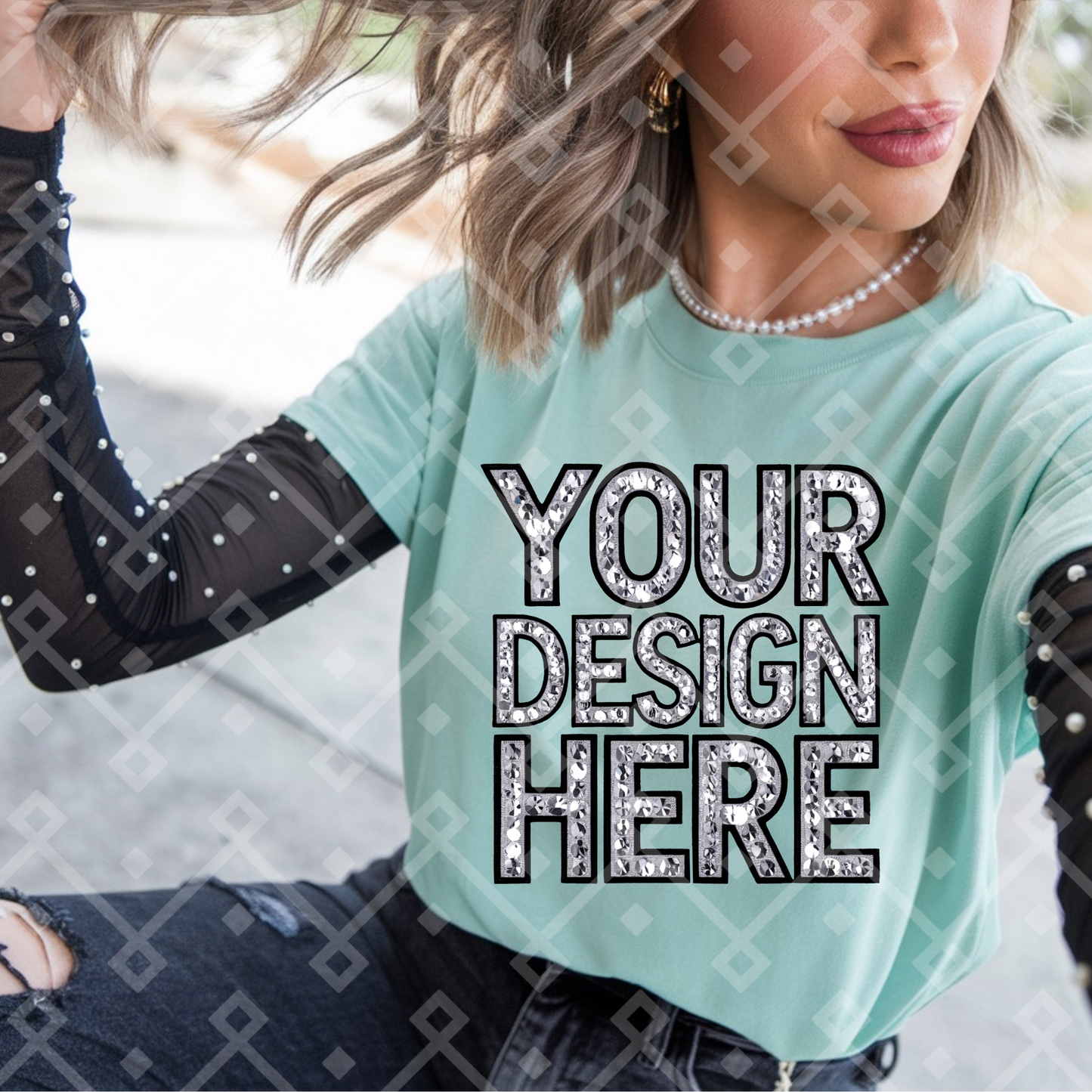 Mint Blue Gildan Tee - Pearl Mesh Tank - Mock Up