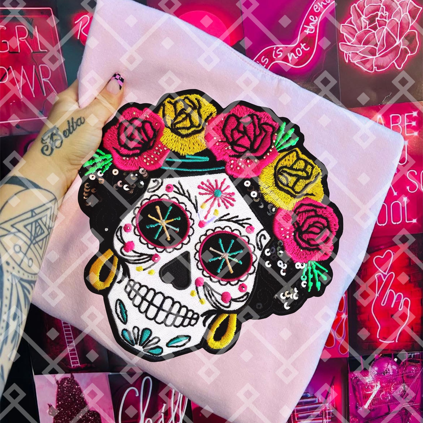 Frida Sugar Skull - Faux Embroidery Digital Download