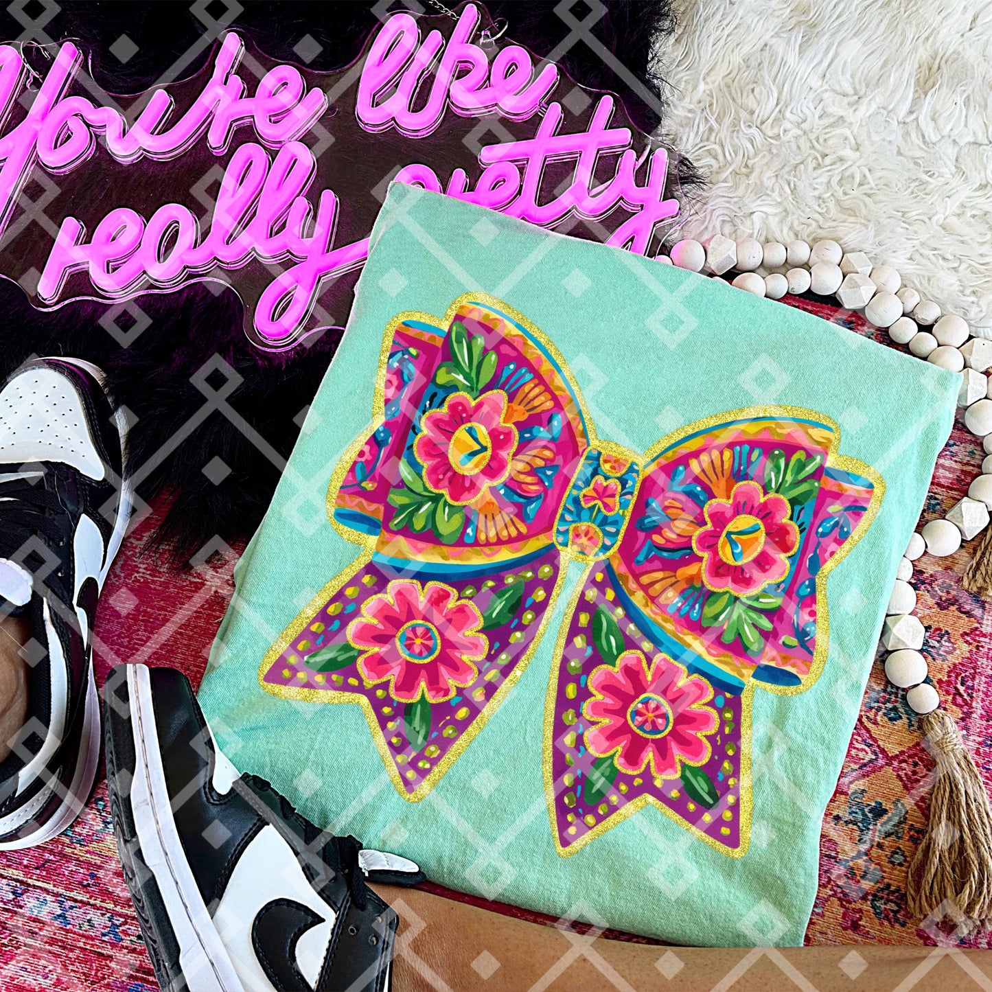 Mexican Floral Coquette Bow - Watercolor - Digital Download