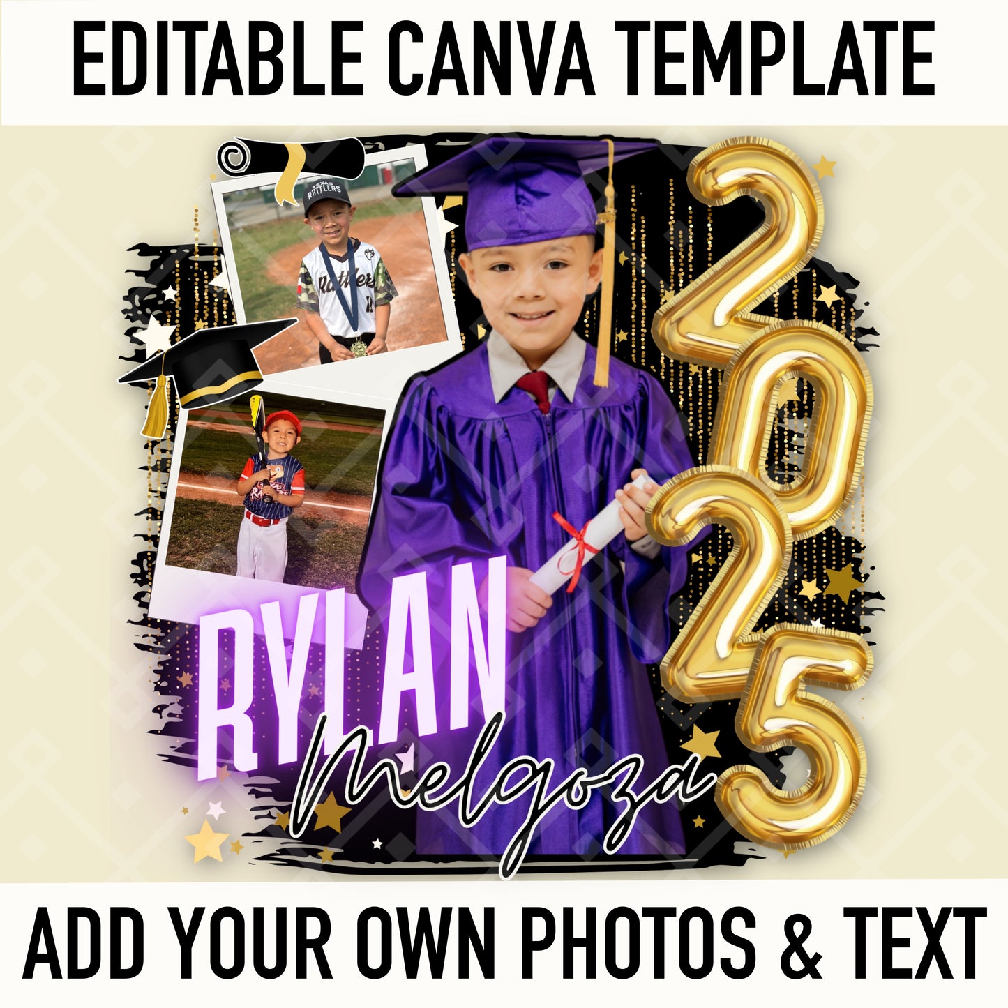Custom Graduation 2025 - Canva Editable Digital Download Template - Add Your Own Photos and Text