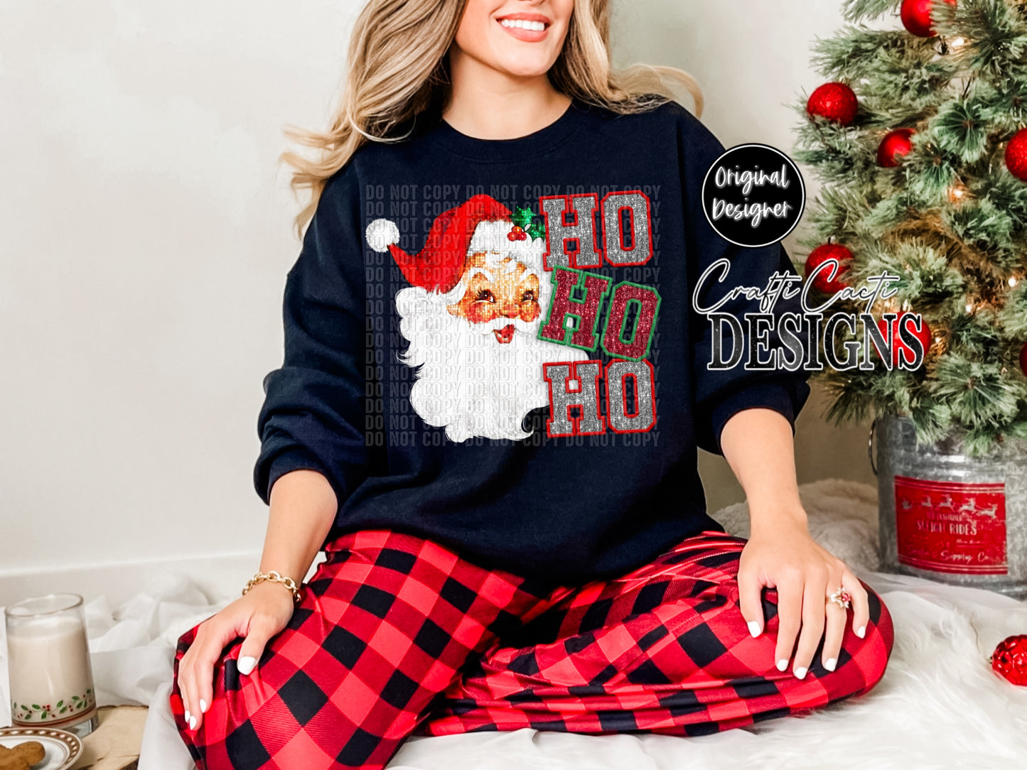 HO HO HO Faux Sequin Santa Digital Download