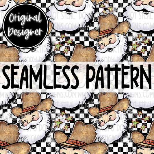 Cowboy Santa Checkered Seamless Digital Download