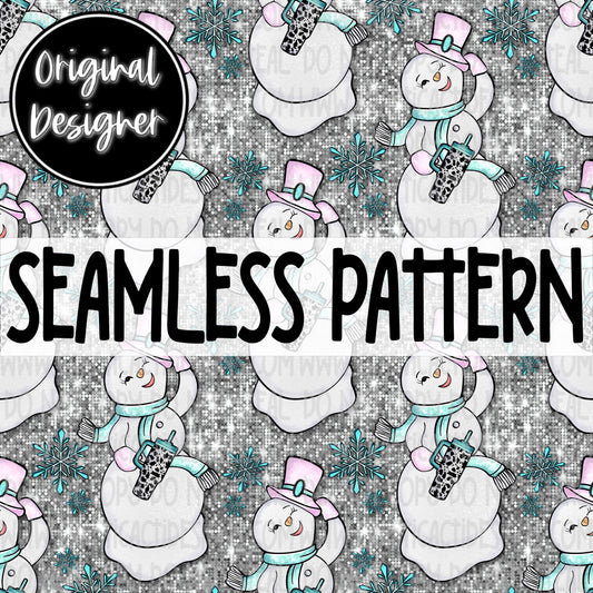 Snowman Turquoise Seamless Digital Download