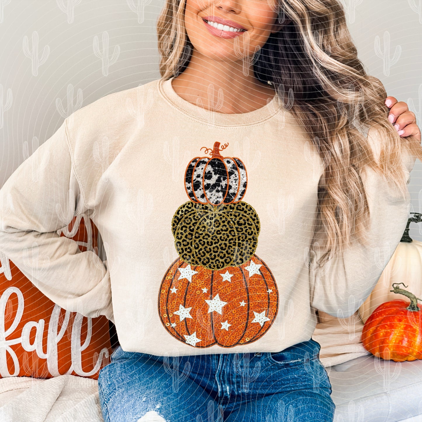 Preppy Pumpkins Faux Embroidery Digital Download