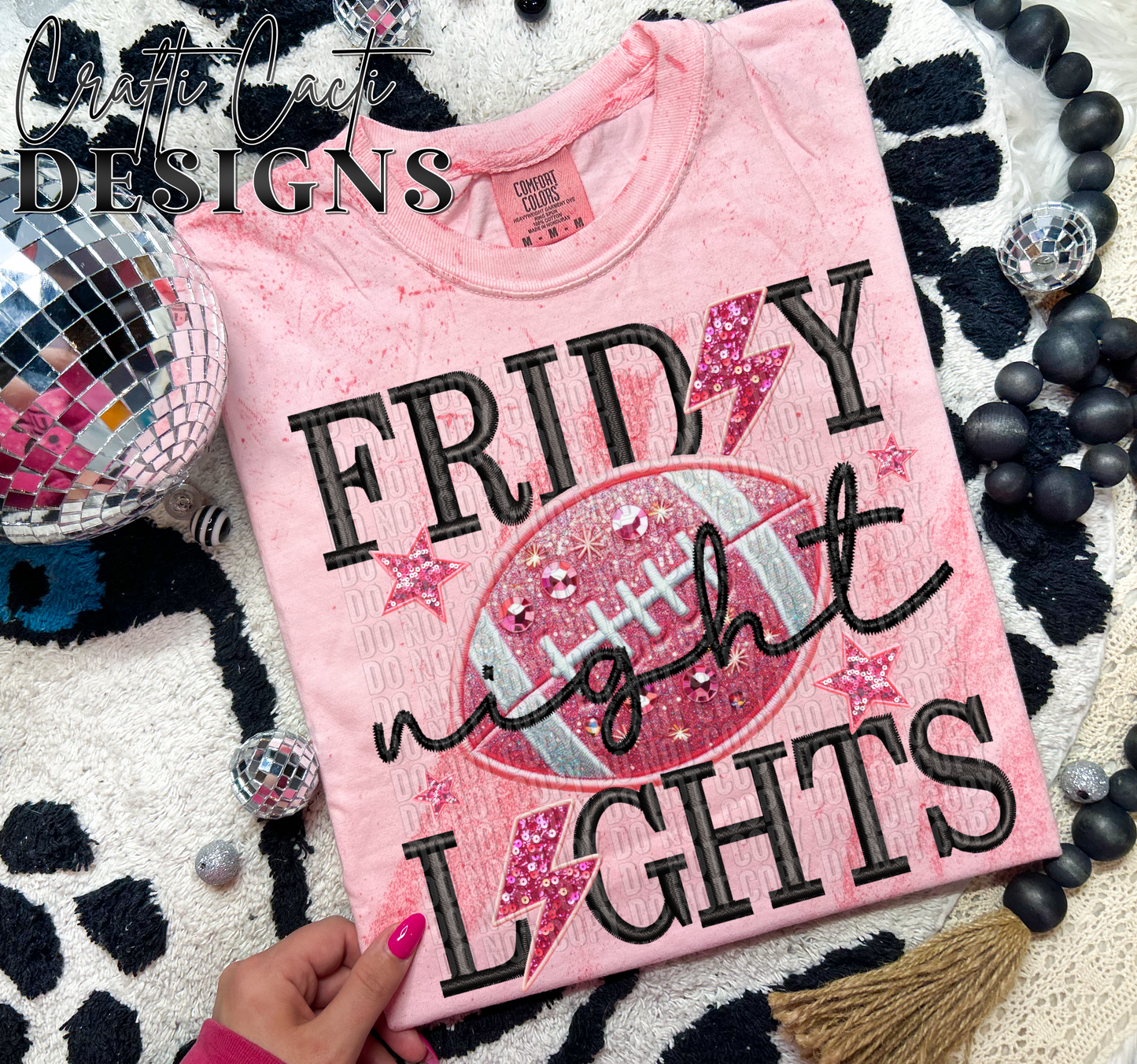 Friday Night Lights Pink Faux Embroidery Digital Download