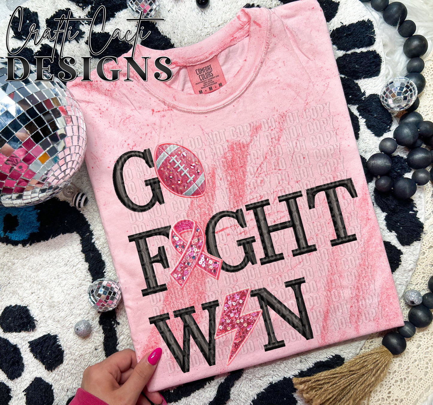 Go Fight Win Pink Faux Embroidery Digital Download