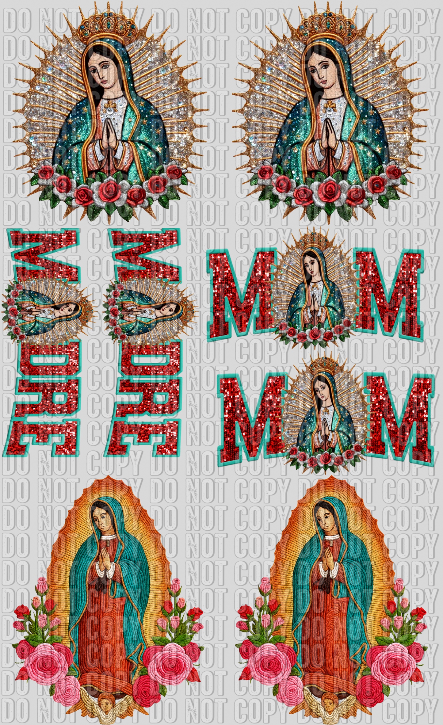 Virgencita Faux Embroidery Mini Pre-Made Gang Sheet—22x30”
