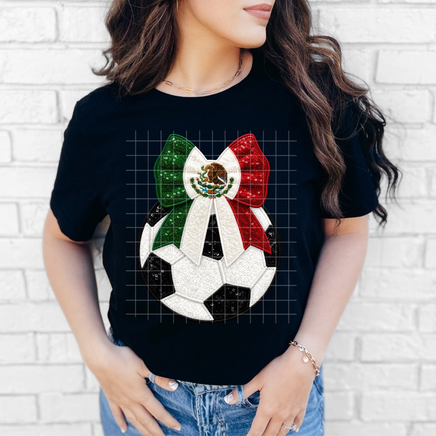 Mexico Soccer Bow - Faux Embroidery + Glitter Digital Download