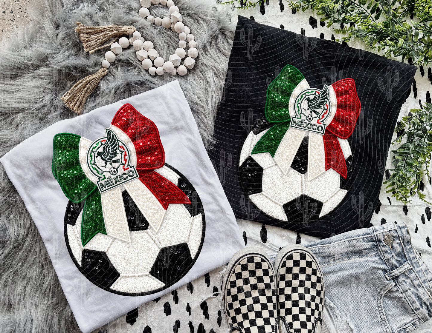 Mexico Soccer Bow - Faux Embroidery + Glitter Digital Download