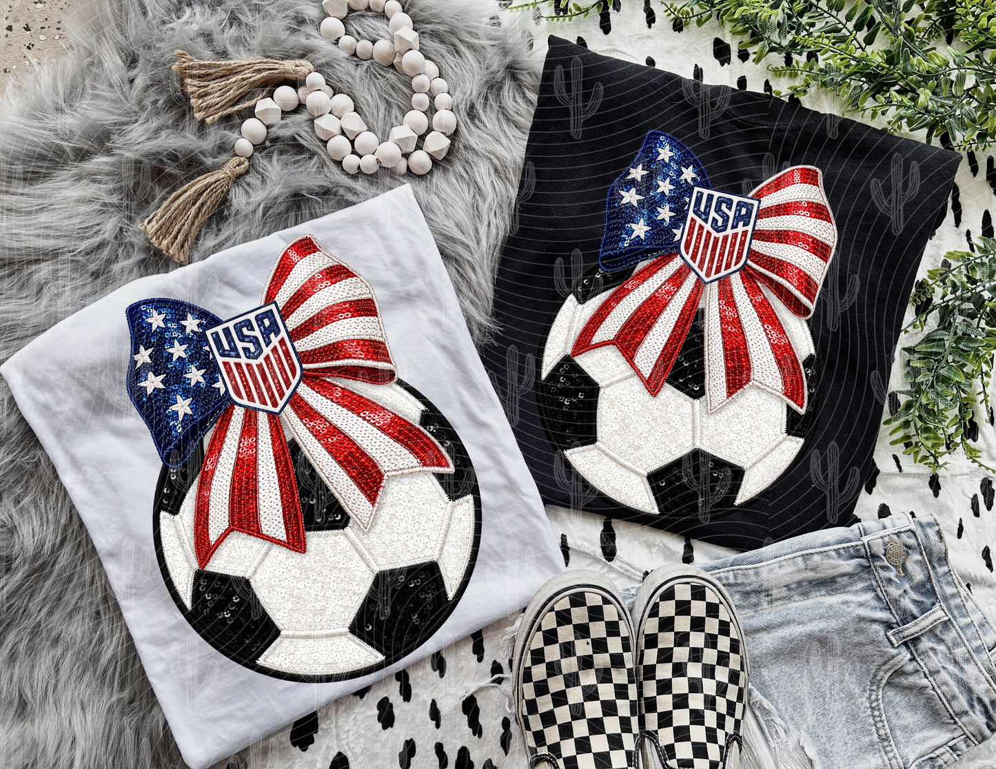 USA Soccer Bow - Faux Embroidery + Glitter Digital Download