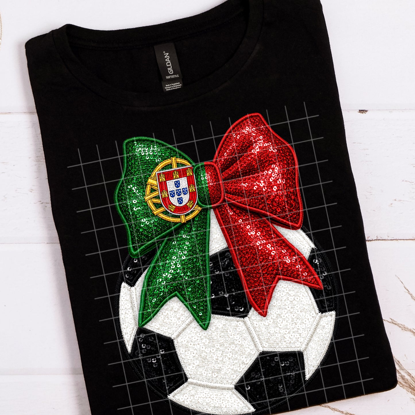 Portugal Soccer Bow - Faux Embroidery + Glitter Digital Download