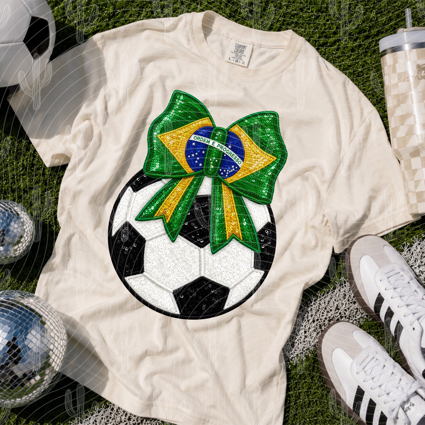 Brazil Soccer Bow - Faux Embroidery + Glitter Digital Download