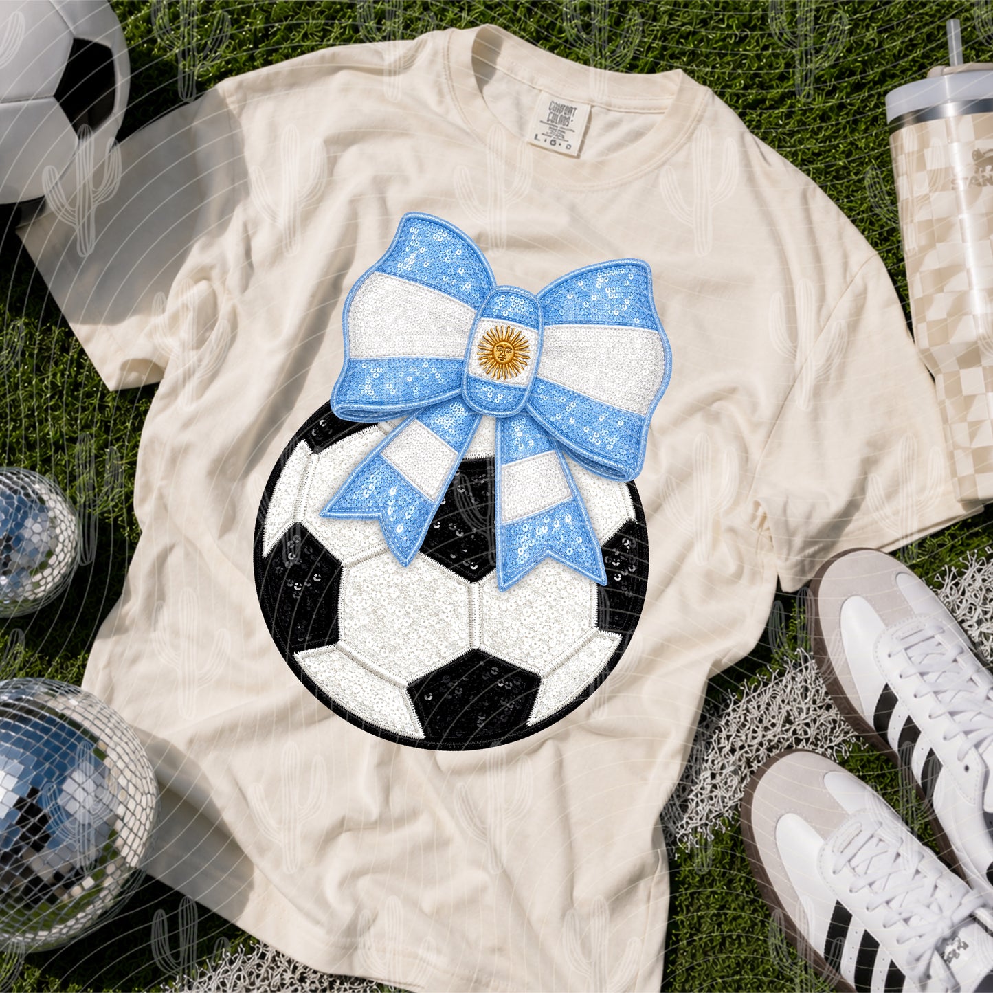 Argentina Soccer Bow - Faux Embroidery + Glitter Digital Download
