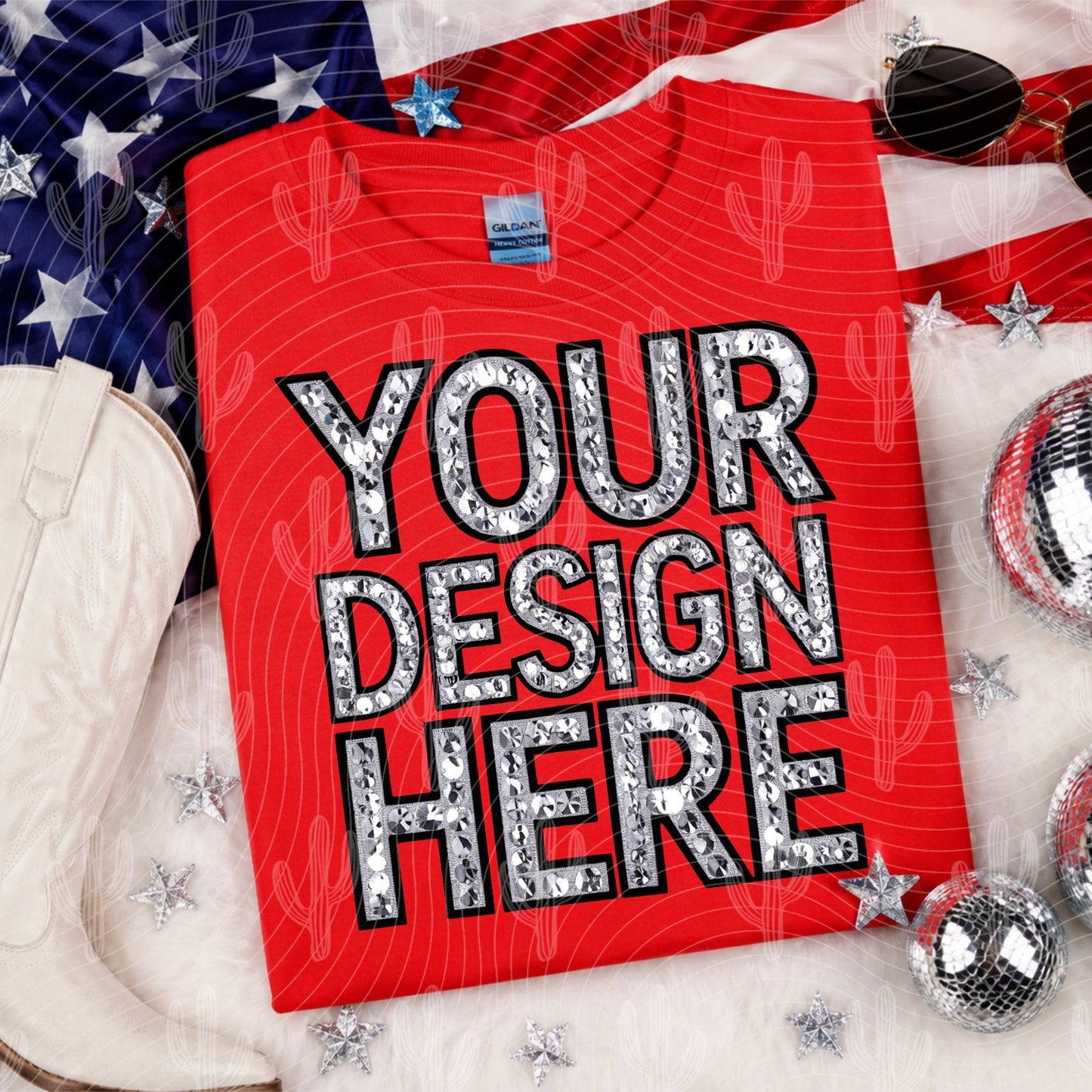 Red Gildan Tee Patriotic Mock Up