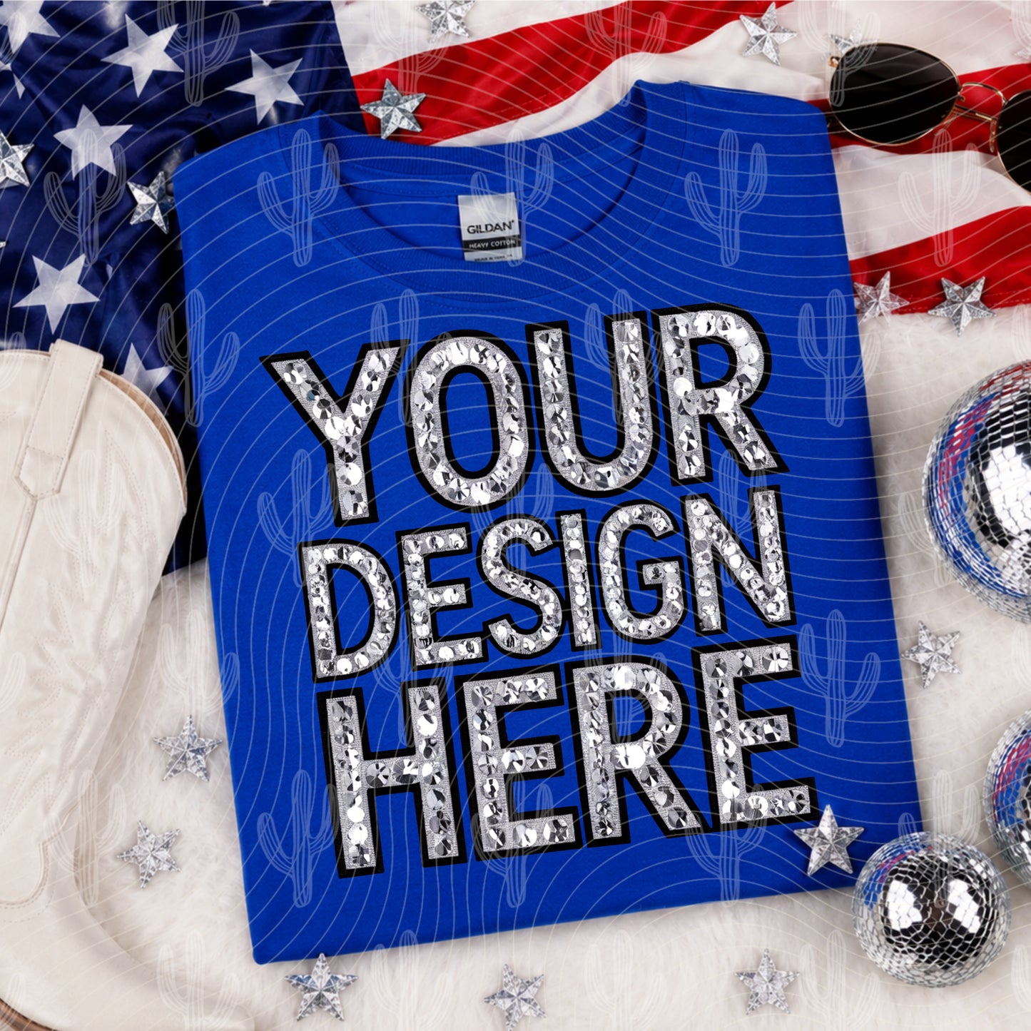 Blue Gildan Tee Patriotic Mock Up