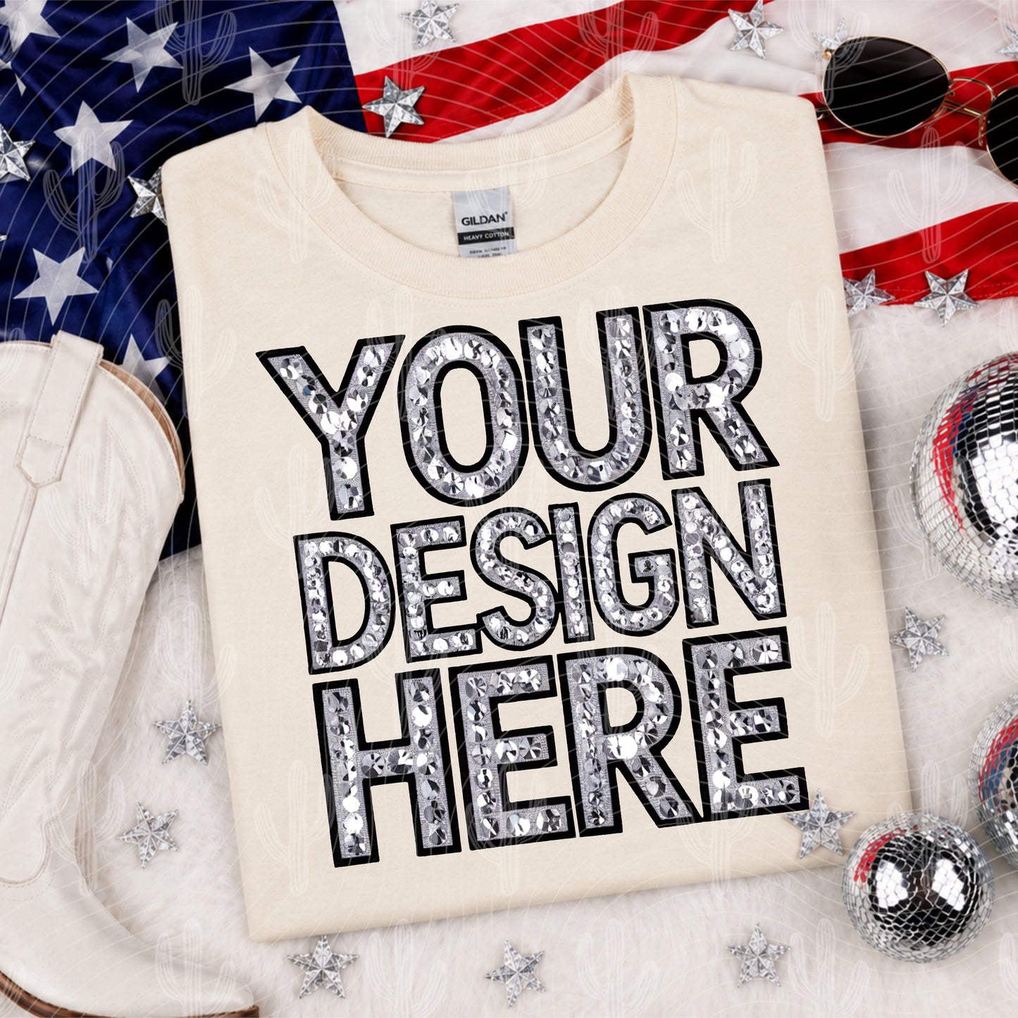 Cream Gildan Tee Patriotic Mock Up