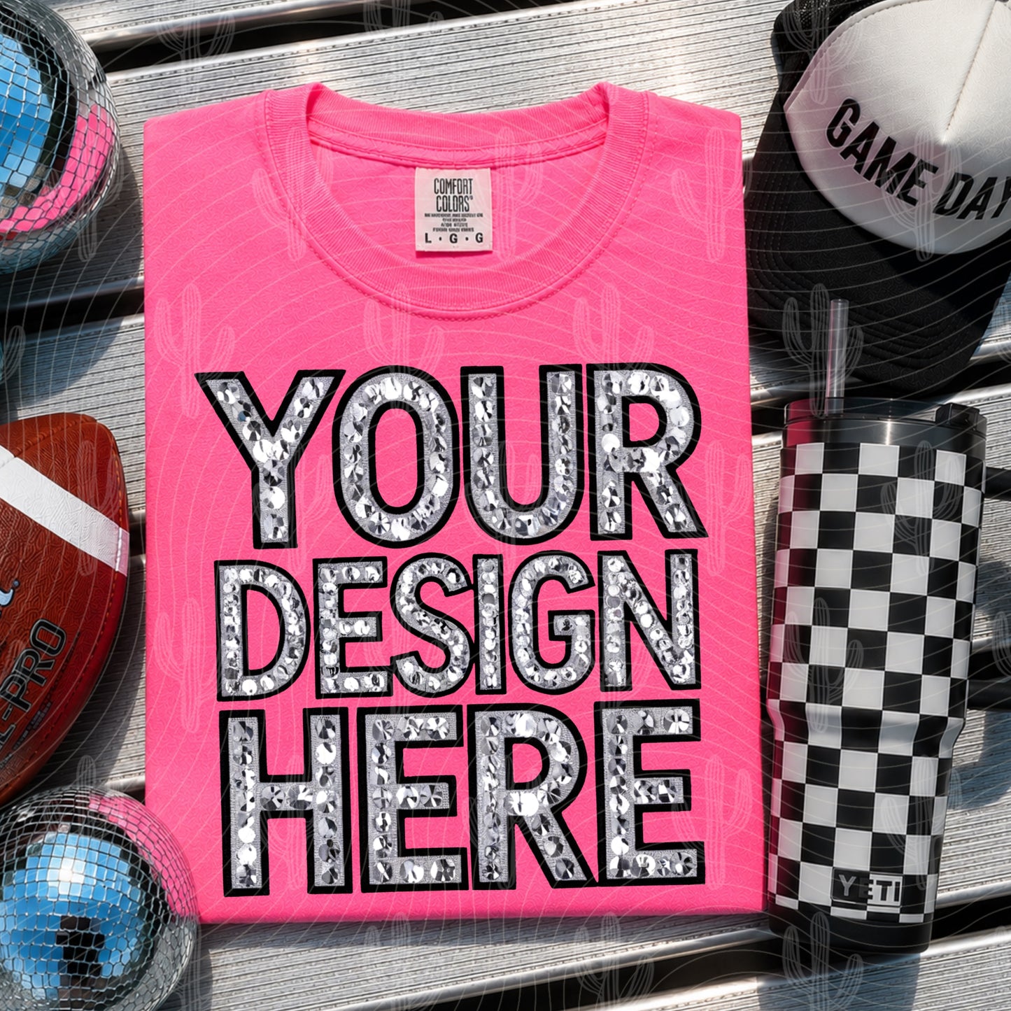 Neon Pink CC Tee Football Mock Up