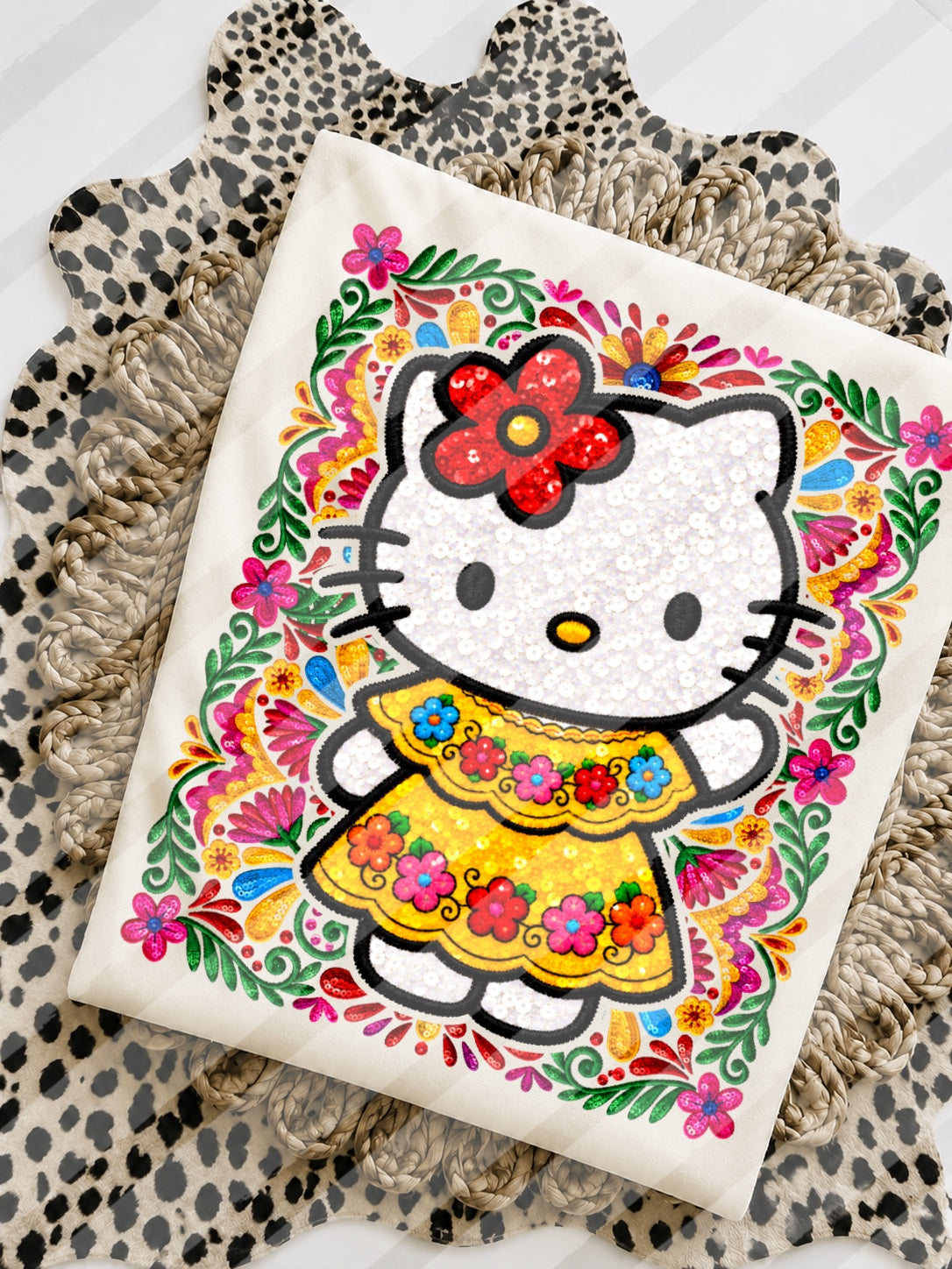 Latina Hello Kitty Faux Sequin Embroidery - Hispanic - Digital Download