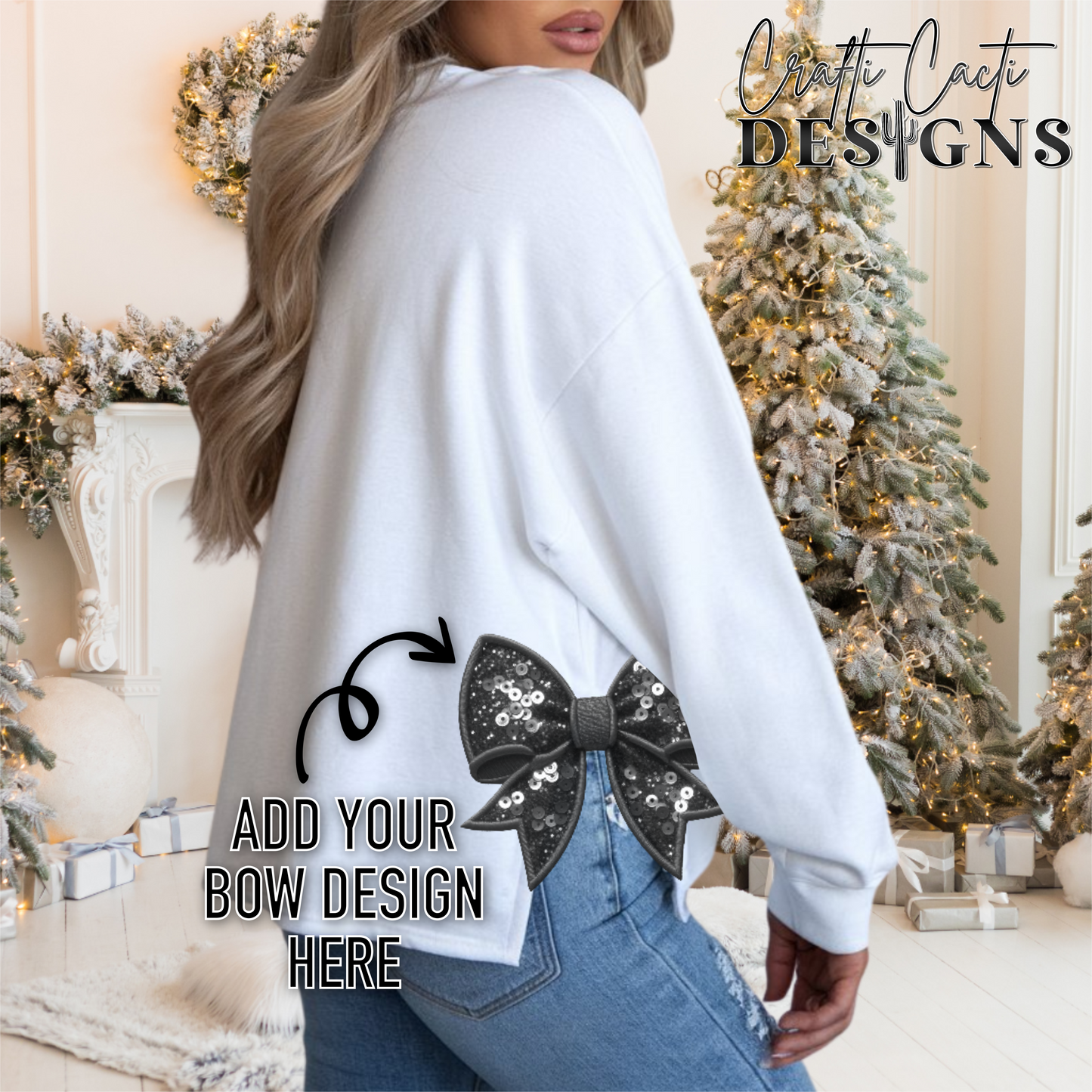 White Gildan Side Slit Sweatshirt - Add Your Own Bow - Christmas Mock Up