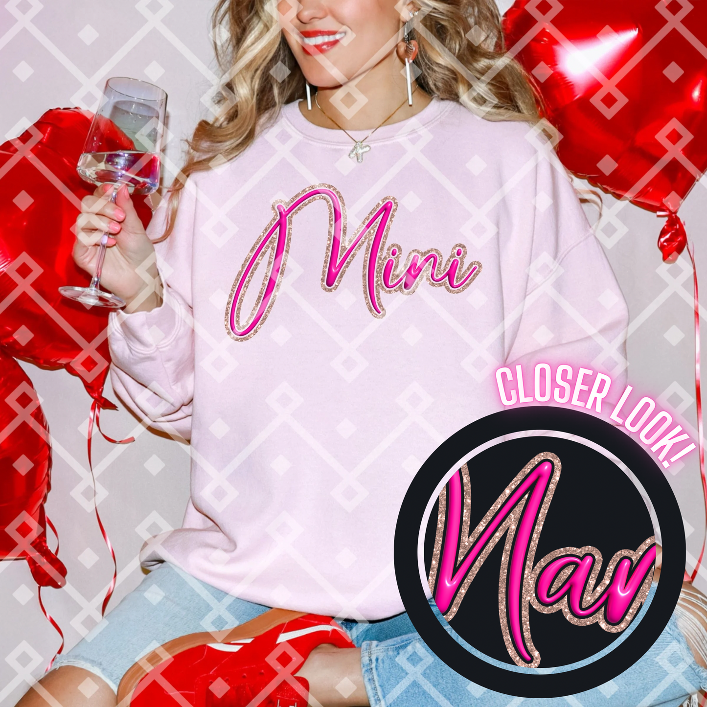 Pink Faux Metallic Puff + Glitter - Digital Download