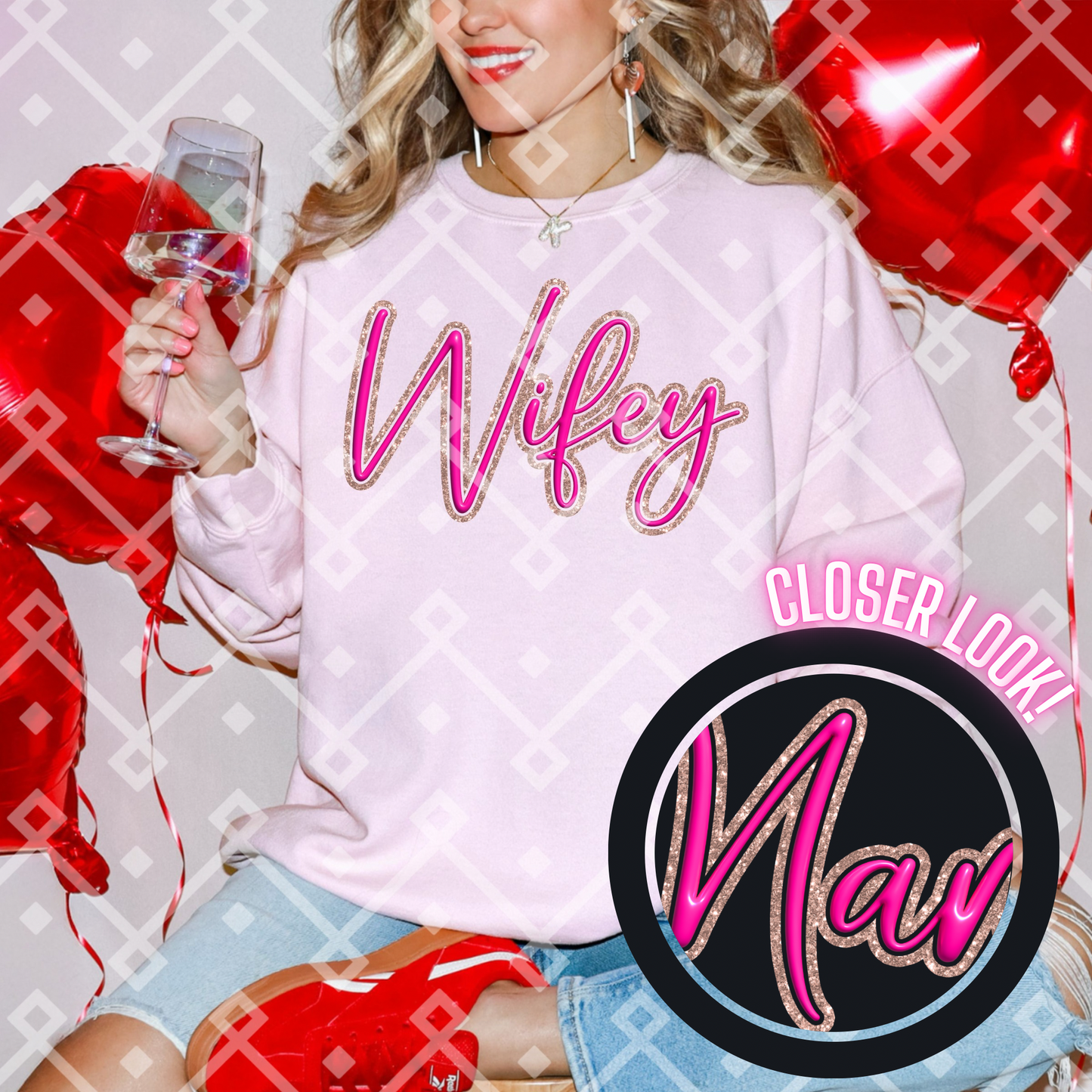 Pink Faux Metallic Puff + Glitter - Digital Download