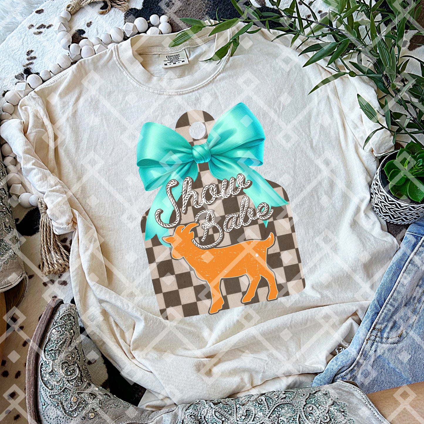 Cow Tag Show Animals - Turquoise Coquette Bow - Digital Download
