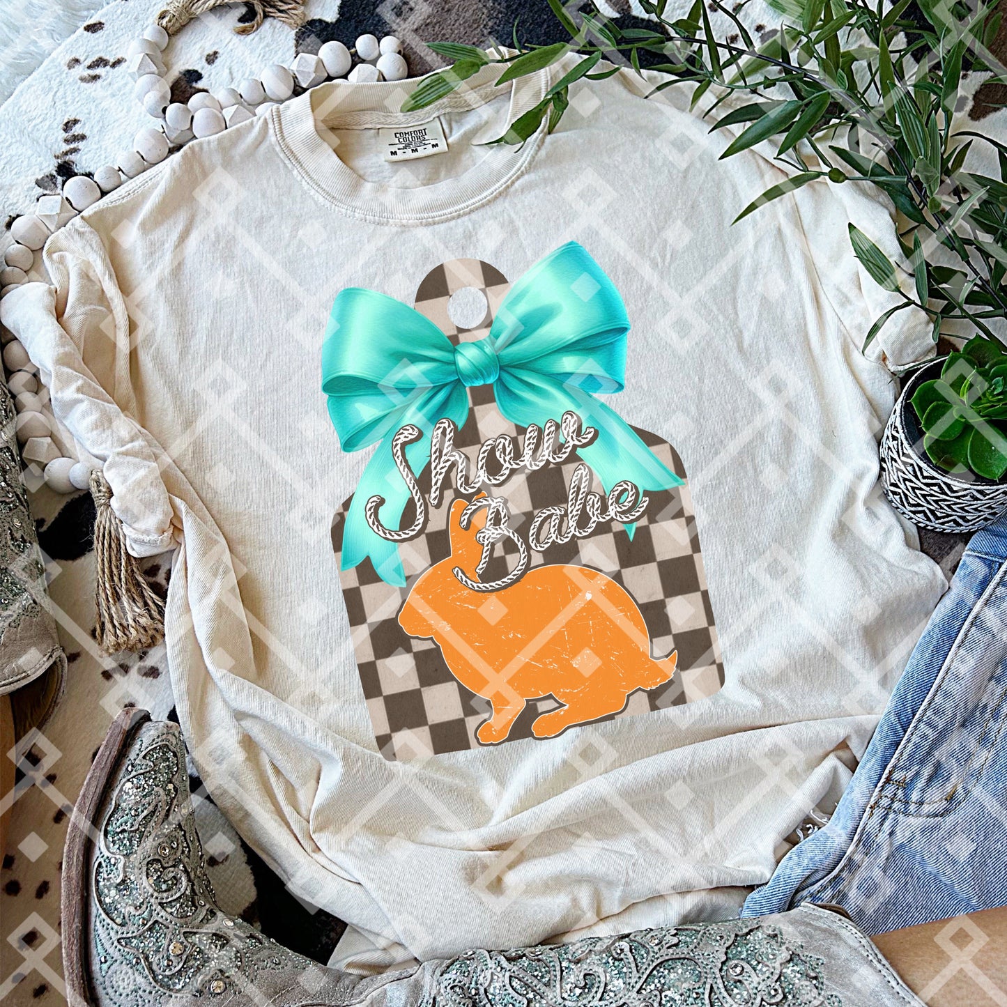 Cow Tag Show Animals - Turquoise Coquette Bow - Digital Download