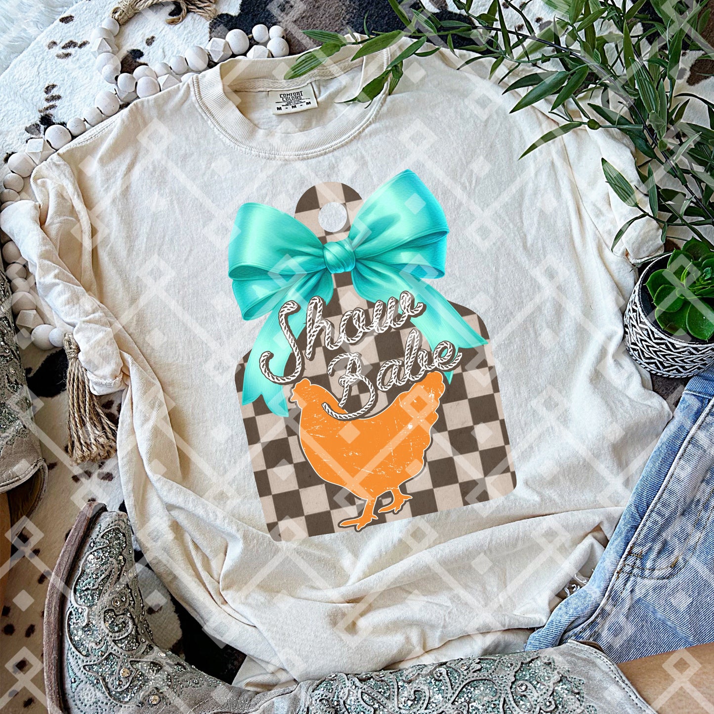 Cow Tag Show Animals - Turquoise Coquette Bow - Digital Download
