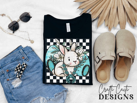 Turquoise Junkie Easter Bunny w/ White Checkered Background Digital Download