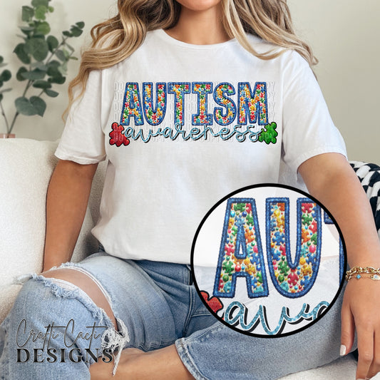 Autism Awareness Puzzle Faux Embroidery Digital Download