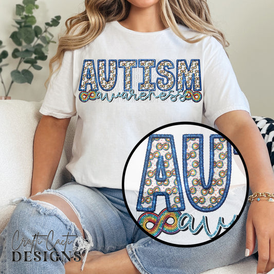 Autism Awareness Infinity Symbol Faux Embroidery Digital Download