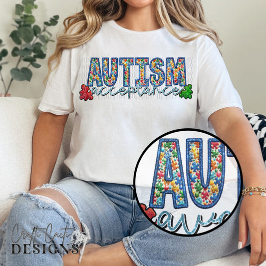 Autism Acceptance Puzzle Faux Embroidery Digital Download